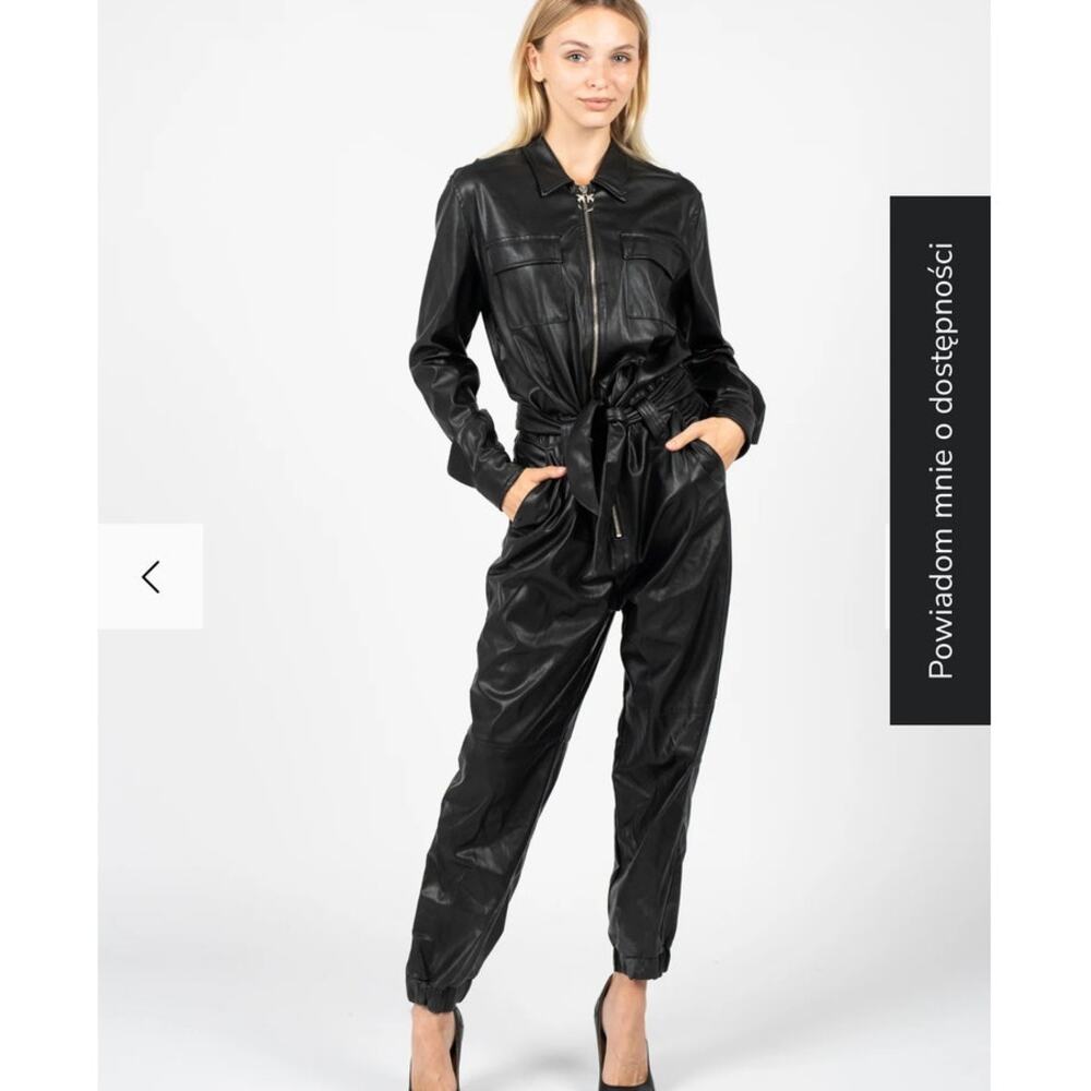 Pinko | Bellini Ecological Leather Zip Up Bikercore Moto Jumpsuit Black Size 4